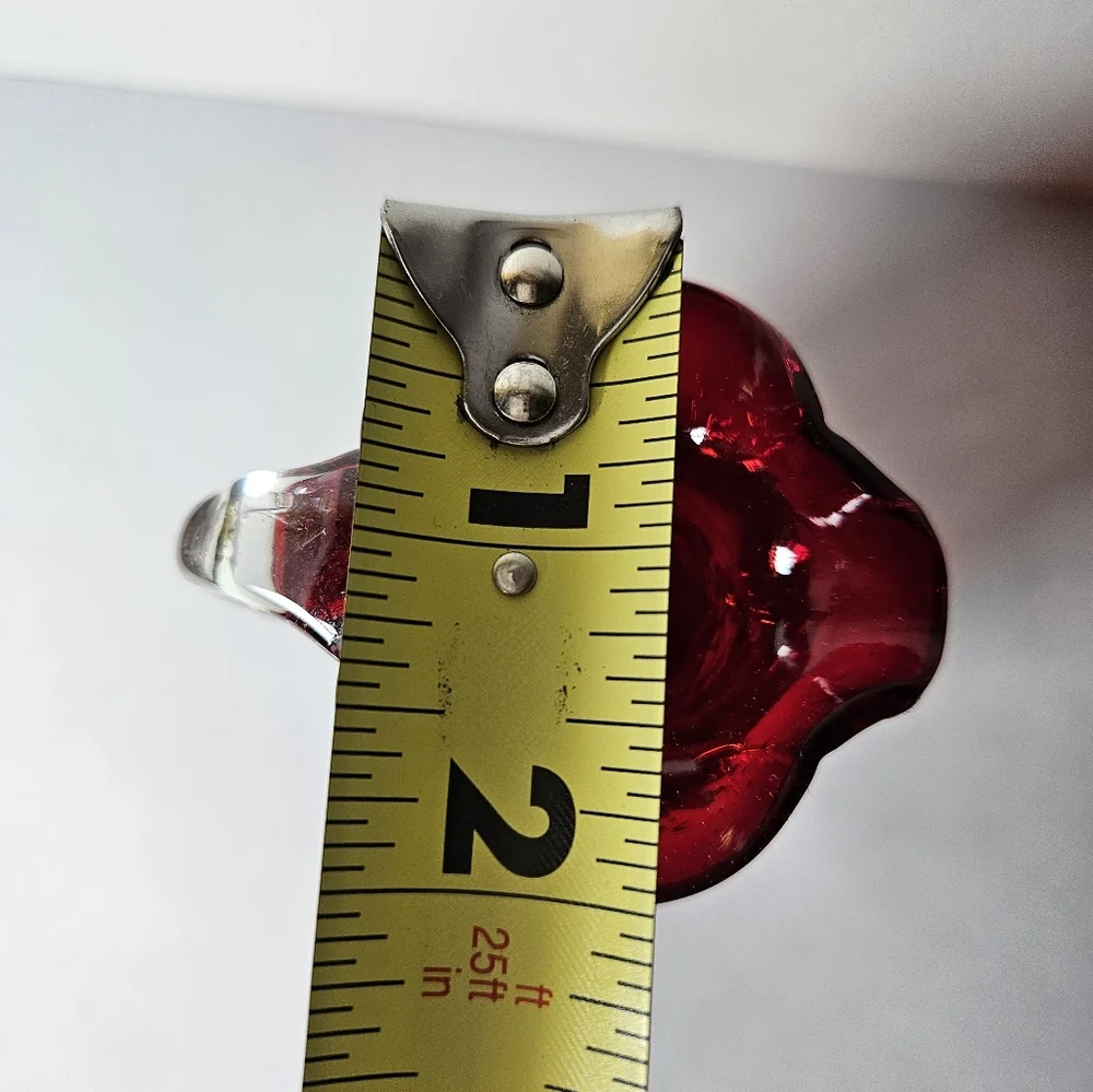 VTG Red Crackle Glass Vase Pitcher Blown Glass, Applied Handle 5" - Picture 8 of 8